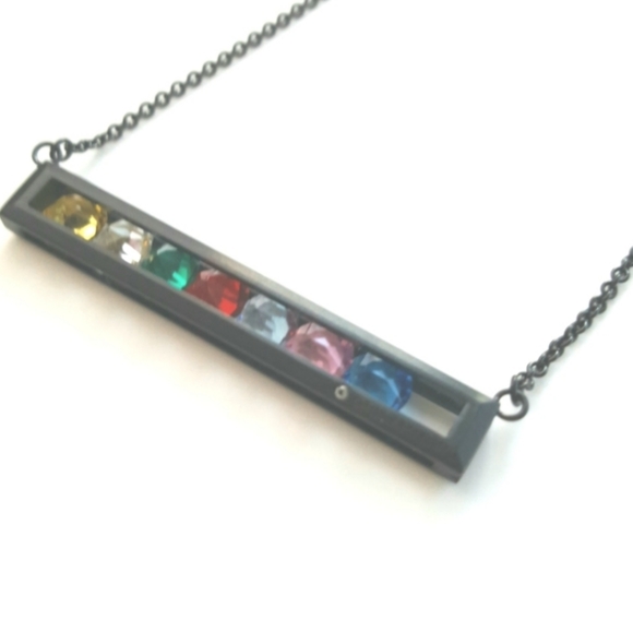 Crystals Birthstones Black Bar Necklace Swarovski Adjusts Origami Owl NWOT - Picture 6 of 12